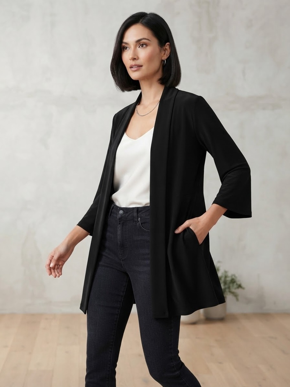 Joseph Ribkoff Black Open Front Peplum Cardigan Shall Size 4 / S